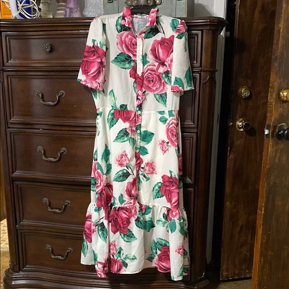 Floral Button-Up Dress - Pink and Green